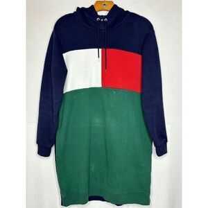 Tommy Hilfiger Women’s Navy Multicolored Logo Hoodie  Sweatshirt/longDress Small